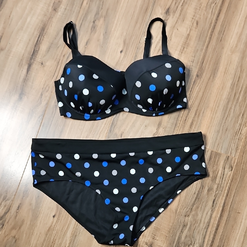 Polka Dot Plus Size Bikini - Black and Blue NWOT - Picture 3 of 15